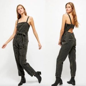 Free People Go West Utility Cargo Jumpsuit Black | Small